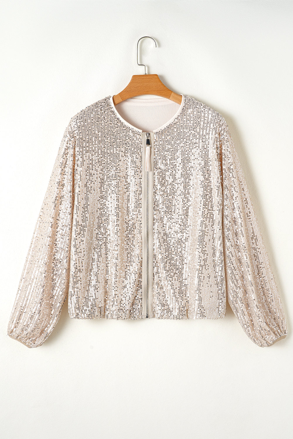 Veste à Sequins Femme Glamour Manches Longues – Abricot