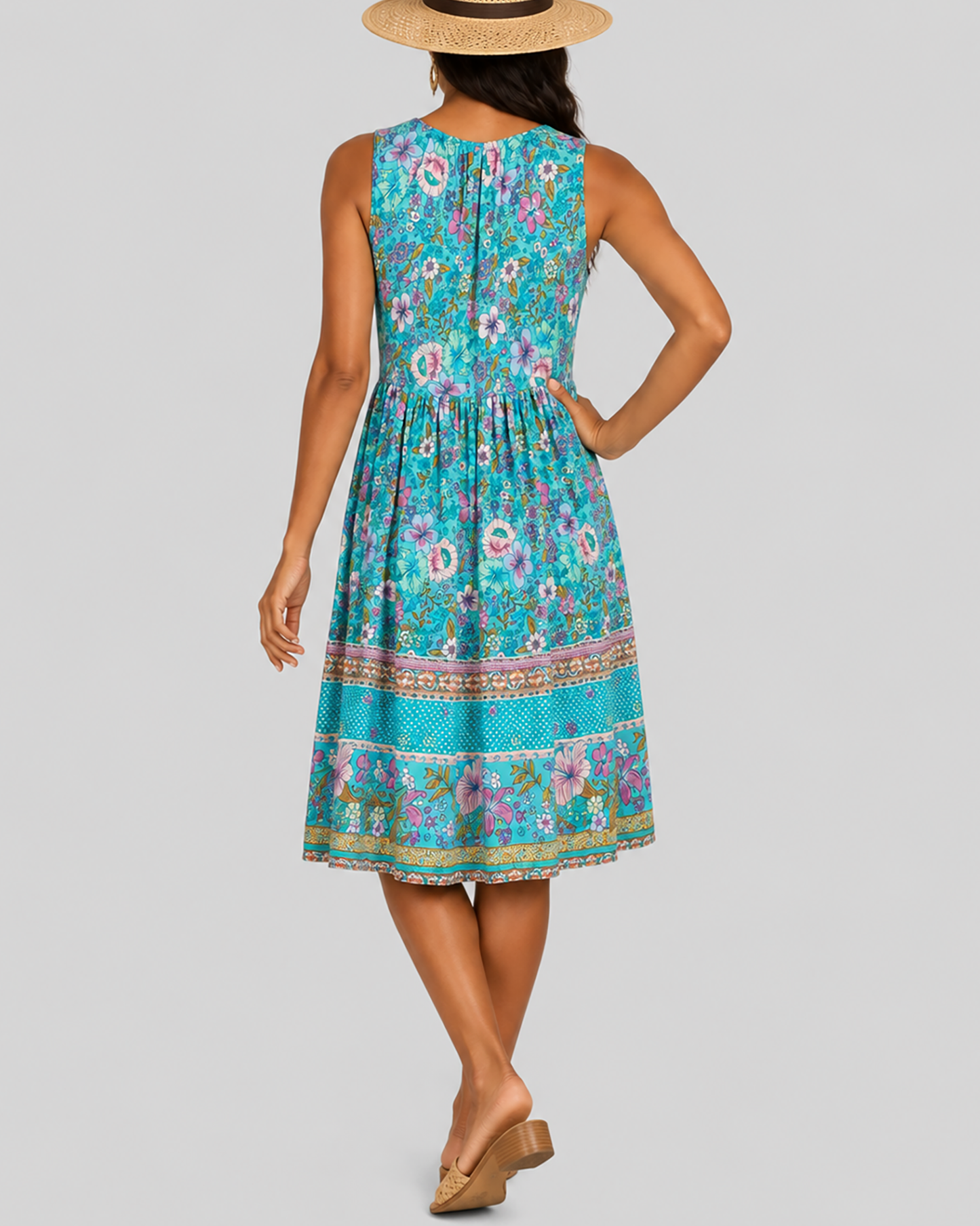 Robe Été Élégante à Imprimé Bleu