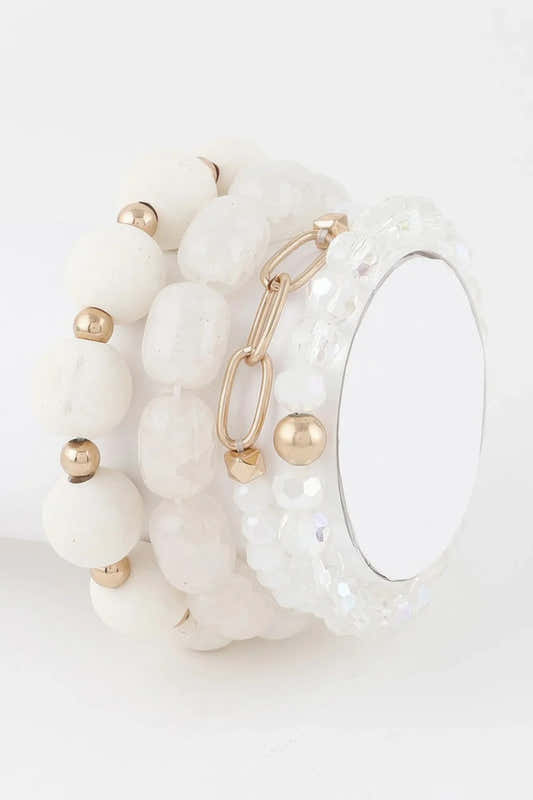 Bracelet perles blanc, perles en cristal et perles nacrées, fermoir doré