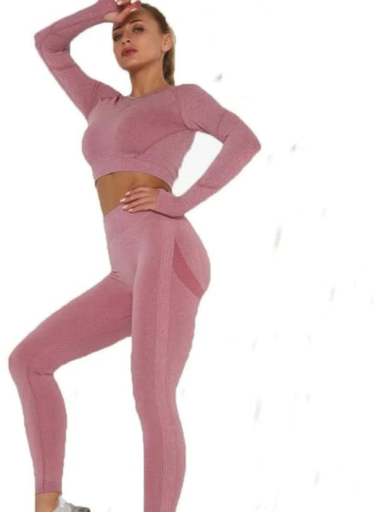 ensemble top leggings sans coutures femme violet vue face-2