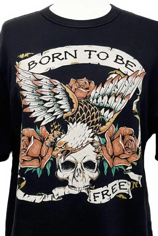 Top Femme Born To Be Free - Coton Stretch Graphique Tête Mort - Oléna-Fashion