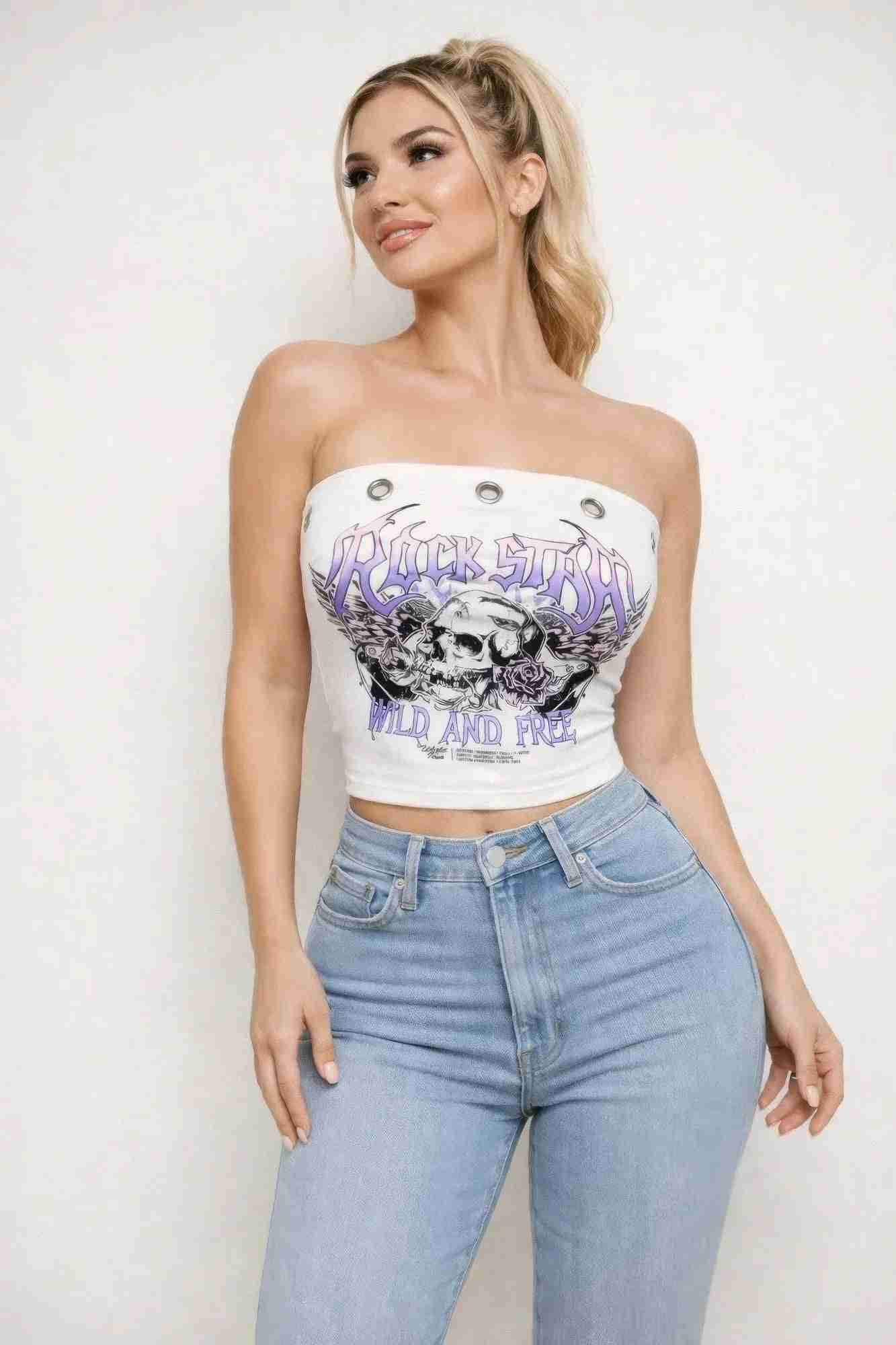 Tube Top Femme Rock Star Wild & Free - Coton Stretch Bustier - Oléna-Fashion