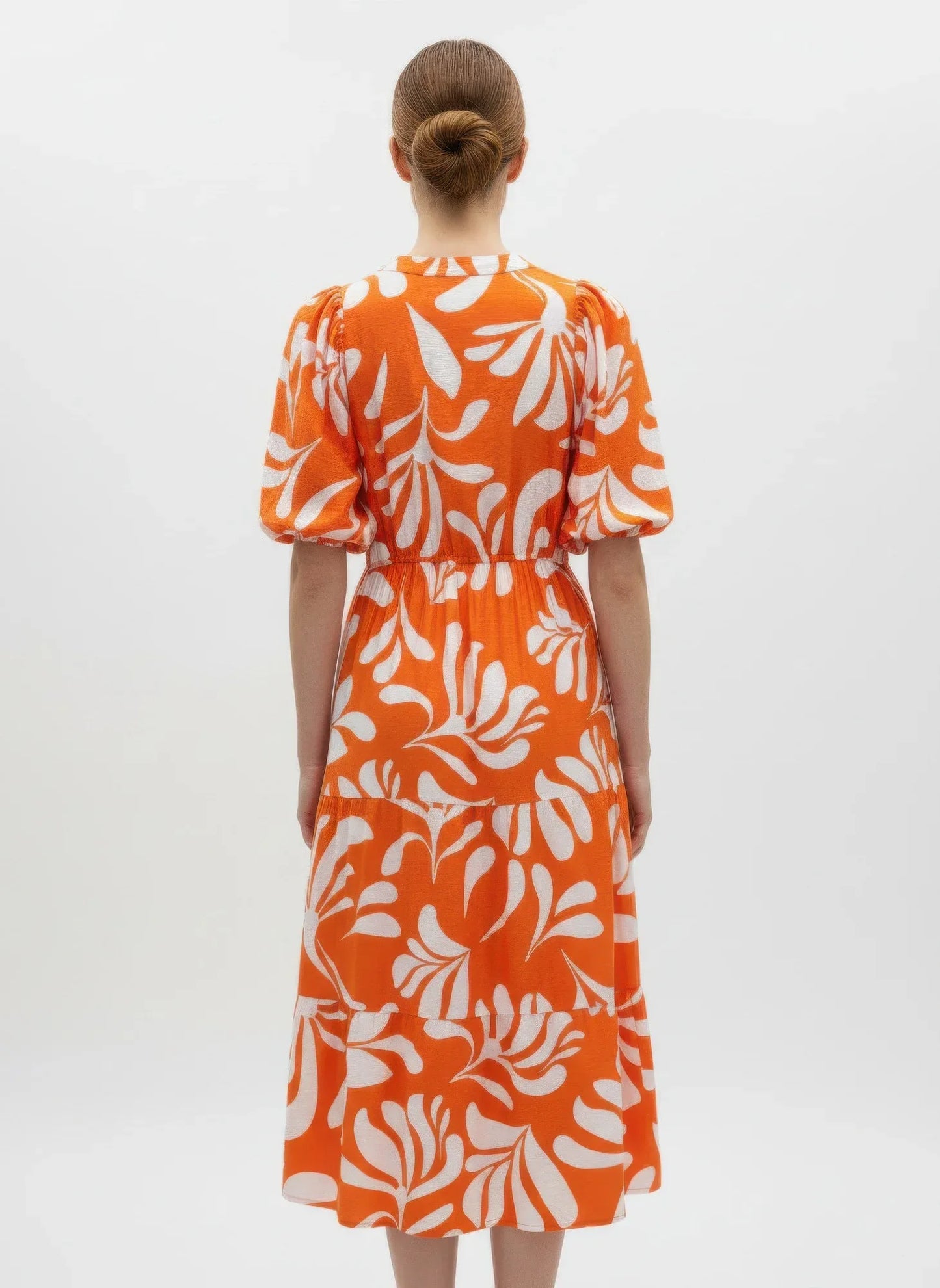 Robe Femme Imprimée Midi - Manches Ballon Taille Élastique - Oléna-Fashion