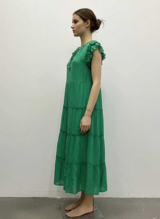 Robe Femme Volants Manches Courtes - Col V Romantique Doublée - Oléna-Fashion