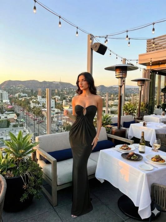 Robe Maxi Glamour Construction Moderne – Élégance Noire - Oléna-Fashion