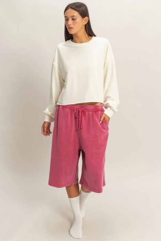 Sweatshirt Cropé Femme Mineral Wash - Coton Vintage Délavé - Oléna-Fashion