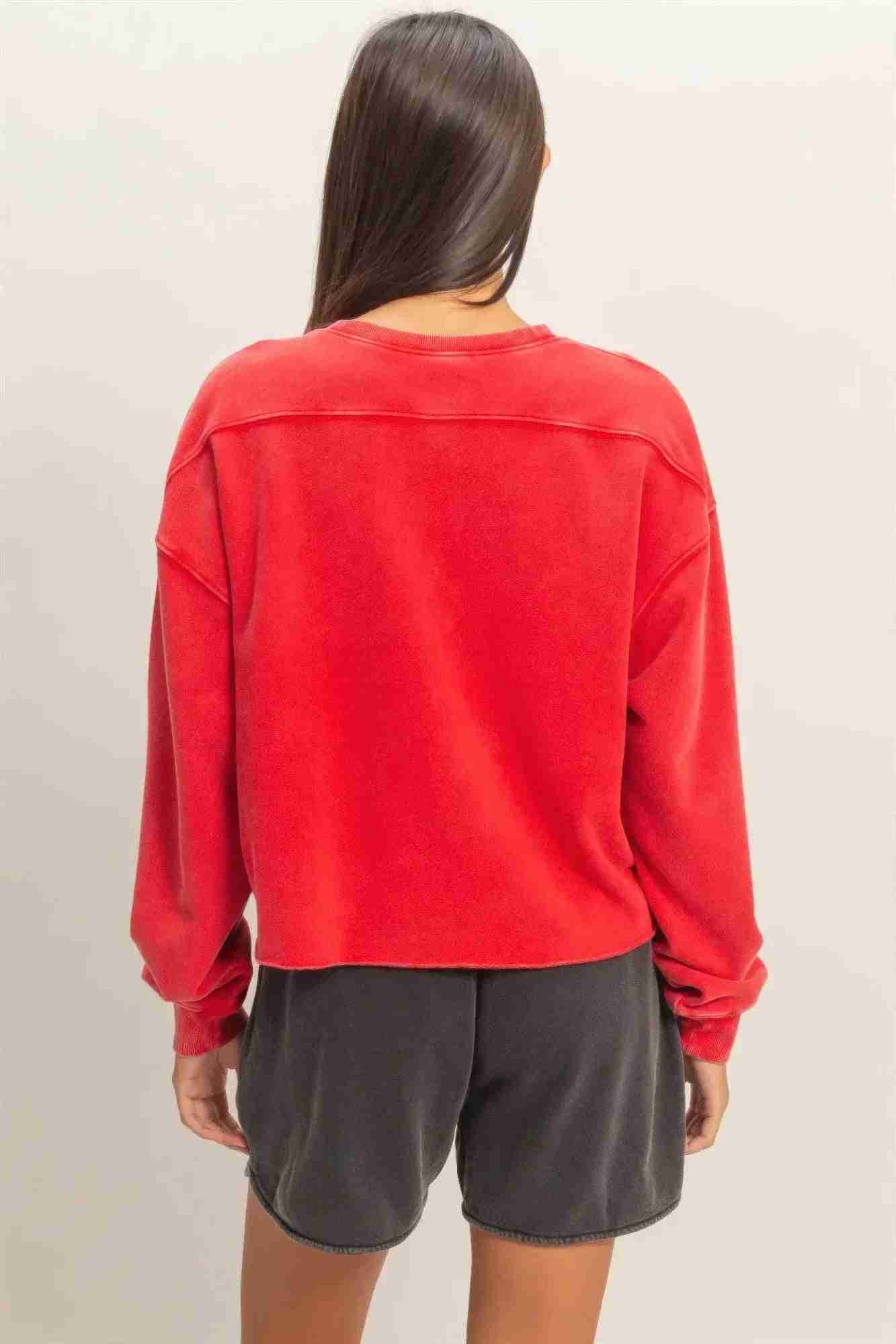 Sweatshirt Cropé Femme Mineral Wash - Coton Vintage Délavé - Oléna-Fashion