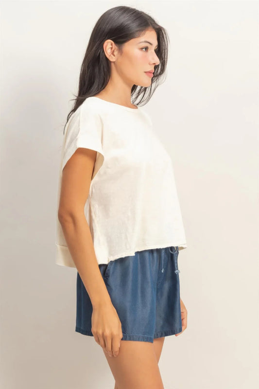 Top Femme Dos Ouvert Détails Croisés - Acid Wash Coton - Oléna-Fashion