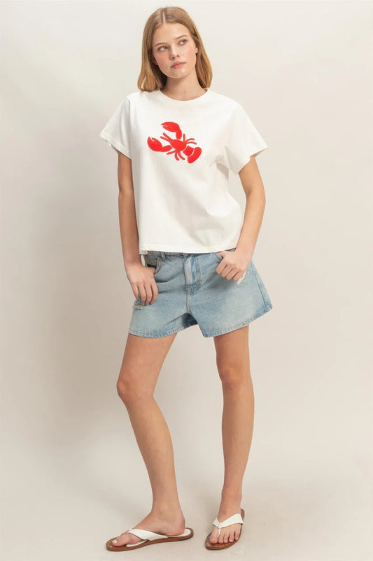 T-Shirt Femme Patch Homard - Coton Graphique Décontracté - Oléna-Fashion
