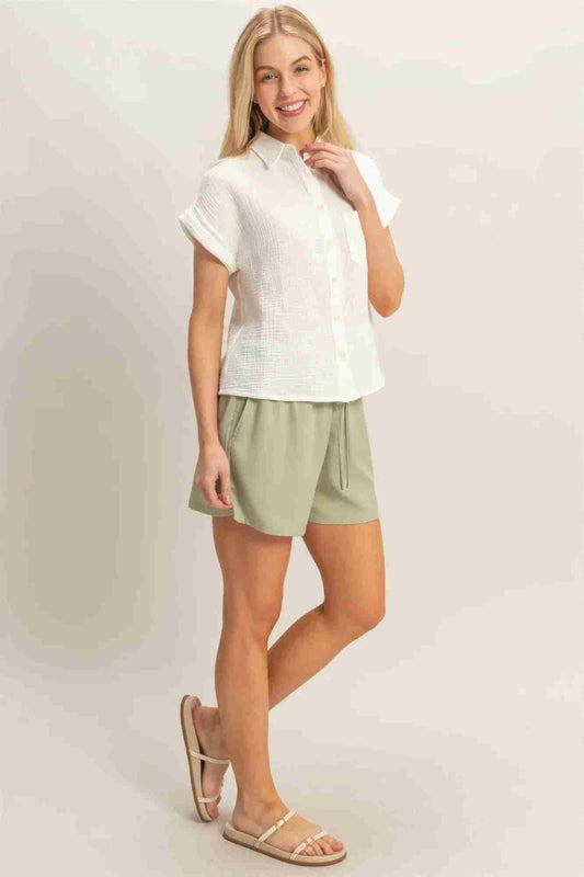 Chemise Femme Manches Retroussées Boutonnée - Coton Léger - Oléna-Fashion