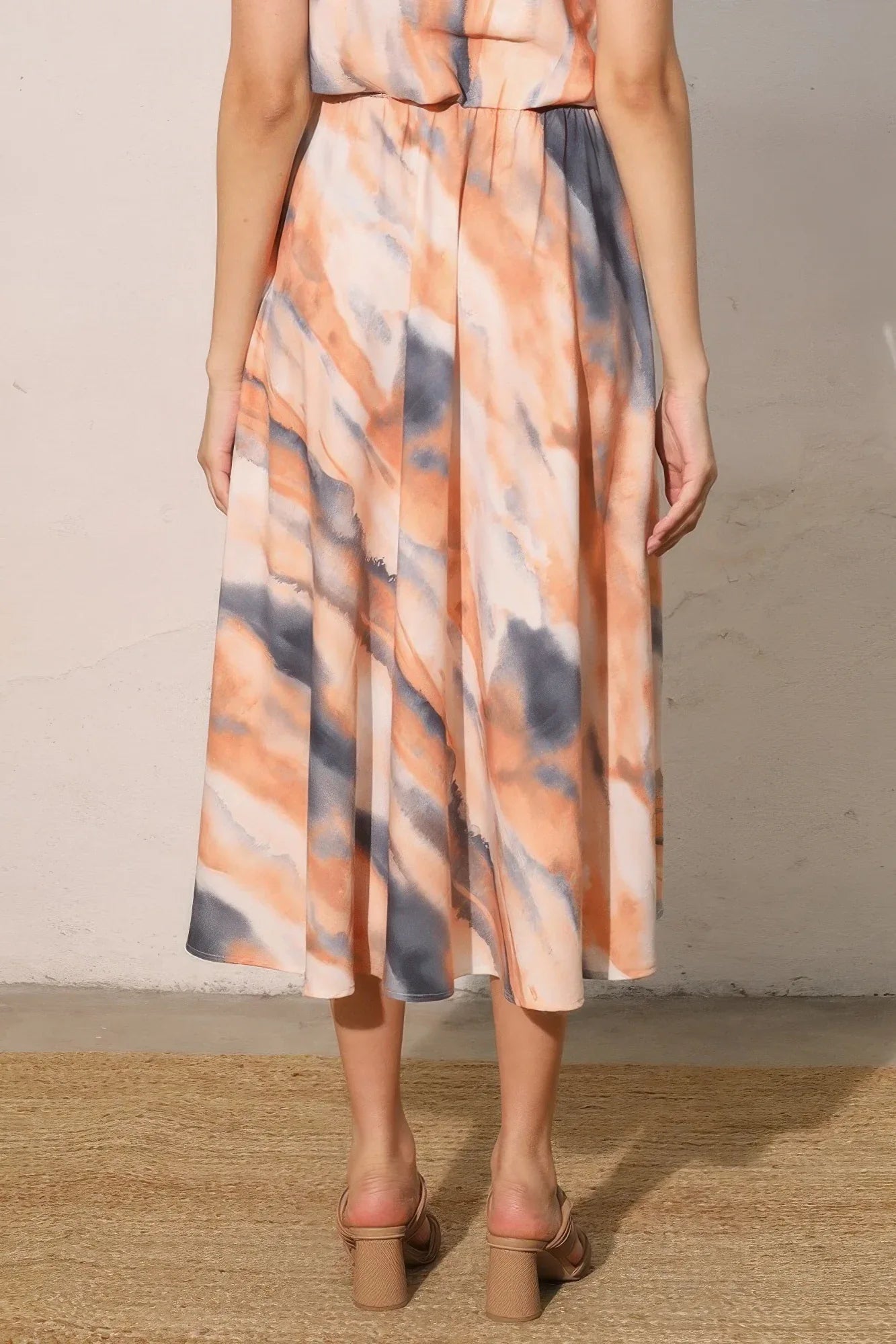 Jupe midi tie-dye femme - détail finition tissu polyester léger