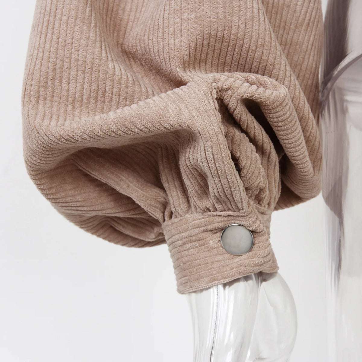 Veste courte en velours côtelé femme, manches lanterne et simple boutonnage