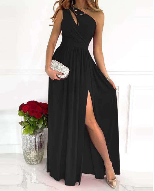 Robe Longue Fendue Épaule Dénudée – Élégante & Sexy Noir / 2XL Olena-Fashion