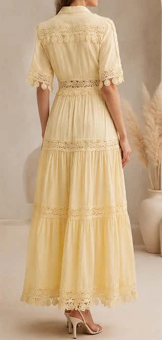 Robe longue élégante en viscose jaune