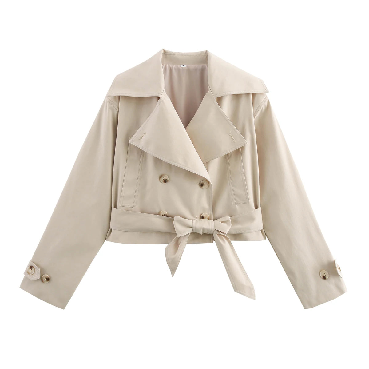 Trench femme croisé court à ceinture ajustable et col à revers