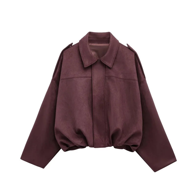 Veste bomber femme en suédine oversize zippée