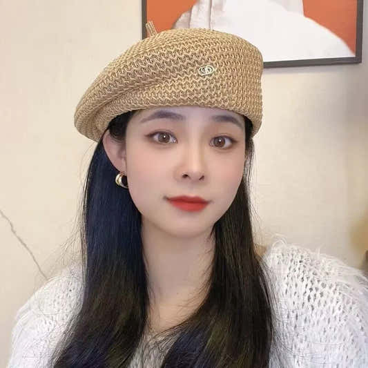 Béret d'été pour femme, chapeaux au crochet, béret souple et décontracté, casquette de soleil, chapeaux plats chic à découpes, bonnets tricotés, chapeau de peintre français