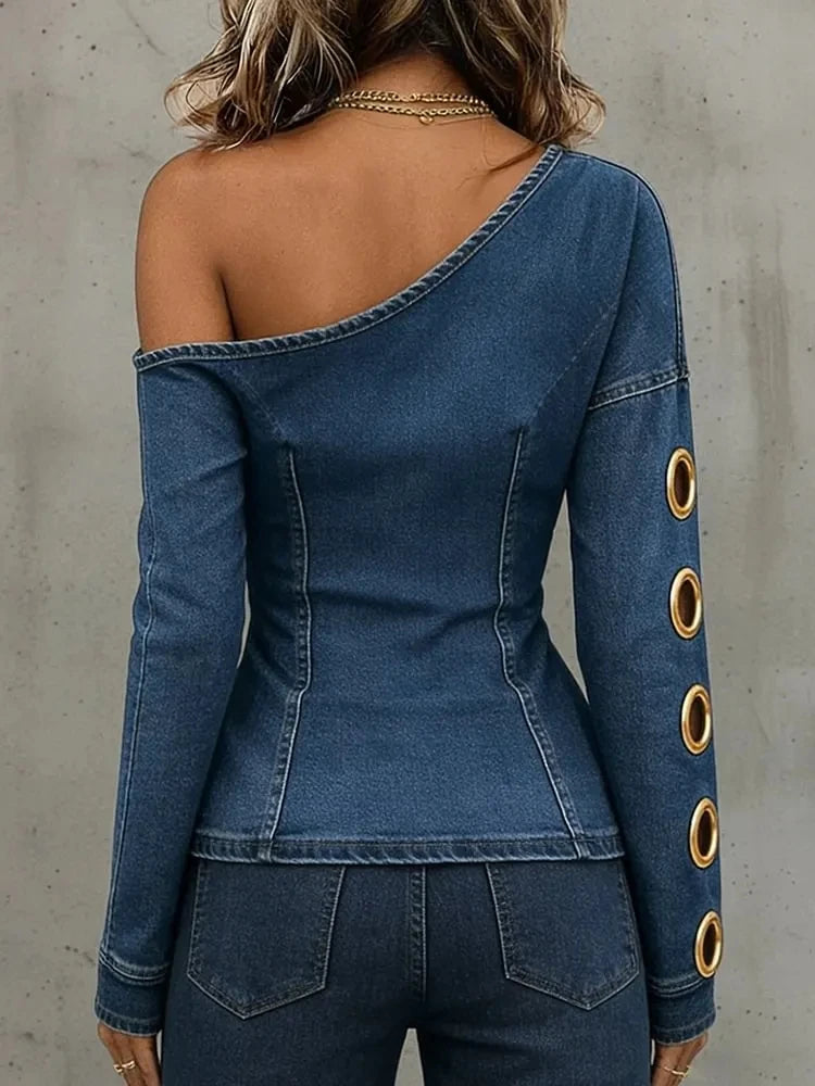 Top Femme Denim Épaules Dénudées Tendance
