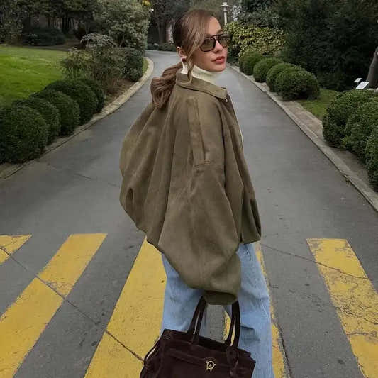 Veste bomber femme en suédine oversize zippée