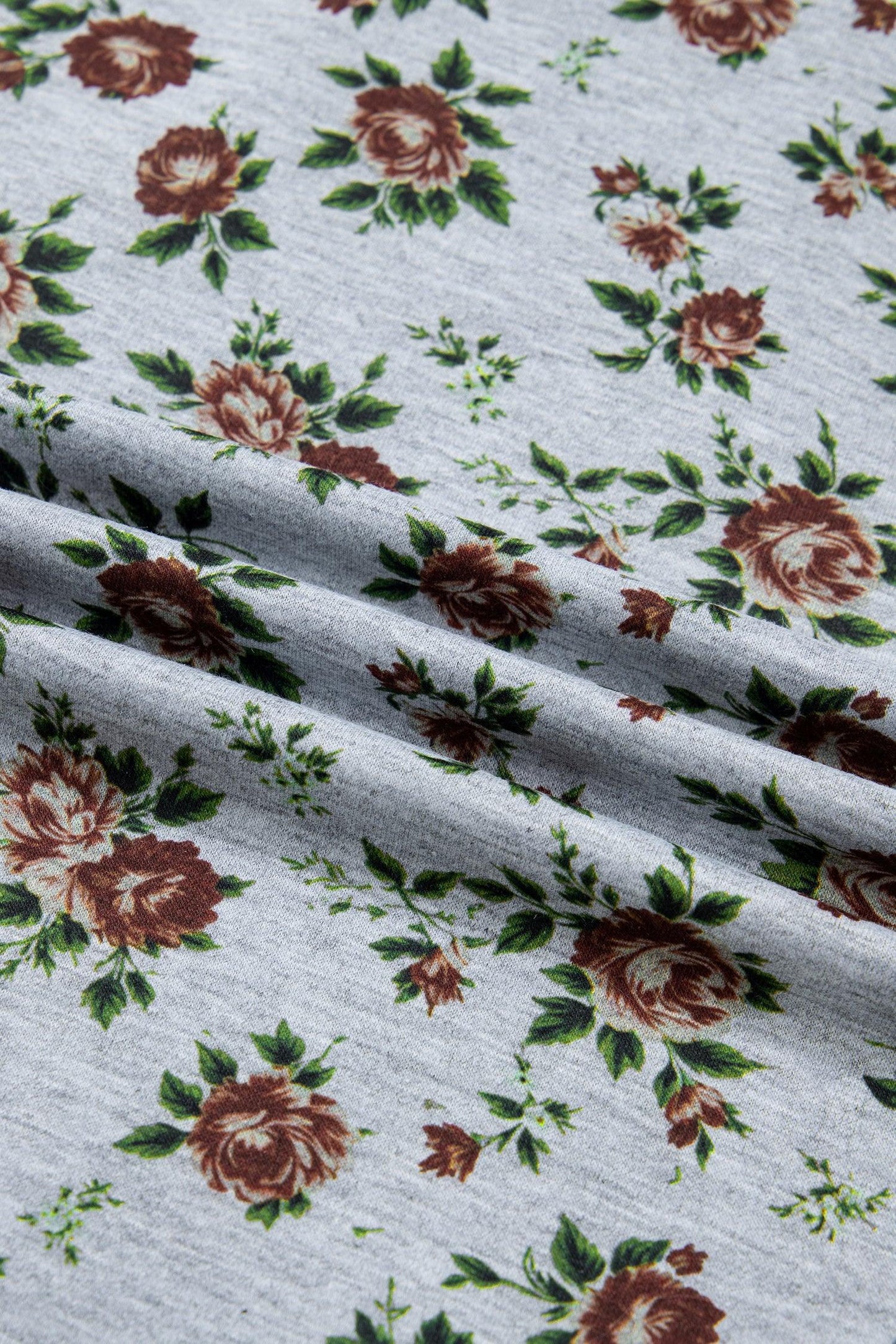 Top Femme Floral Rétro Patchwork Denim Col Polo Boutonné Gris - Oléna-Fashion