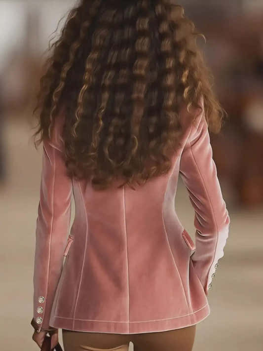 Blazer en velours à un bouton et doublé pour femme – vue 2