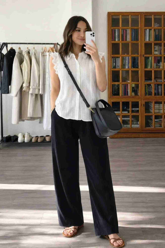 Blouse Dentelle Coton Broderie Anglaise Femme Élégante Oléna-Fashion