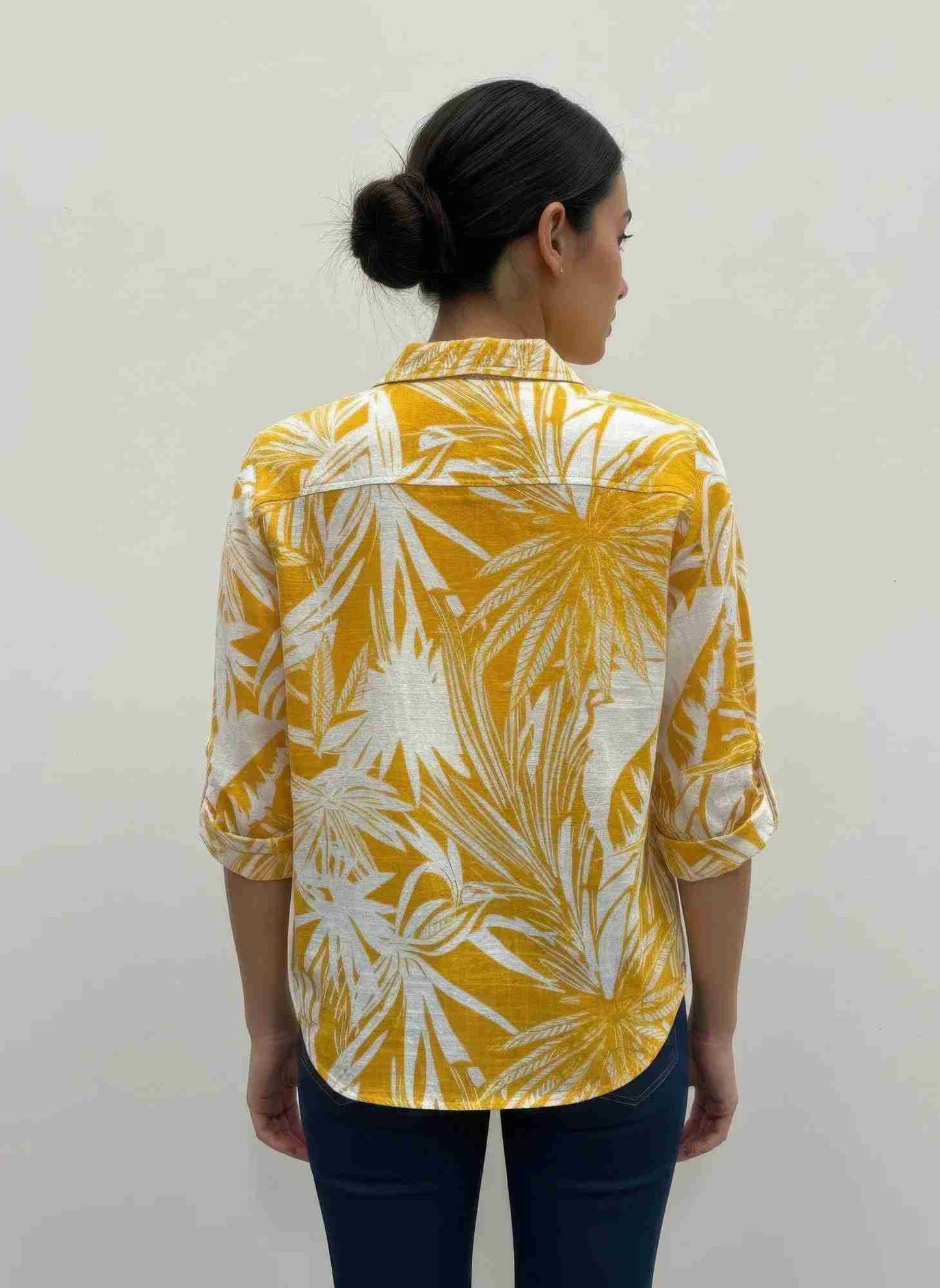 Chemise Femme Coton Imprimée Manches 3/4 Confort Élégant Oléna-Fashion-vue de dos