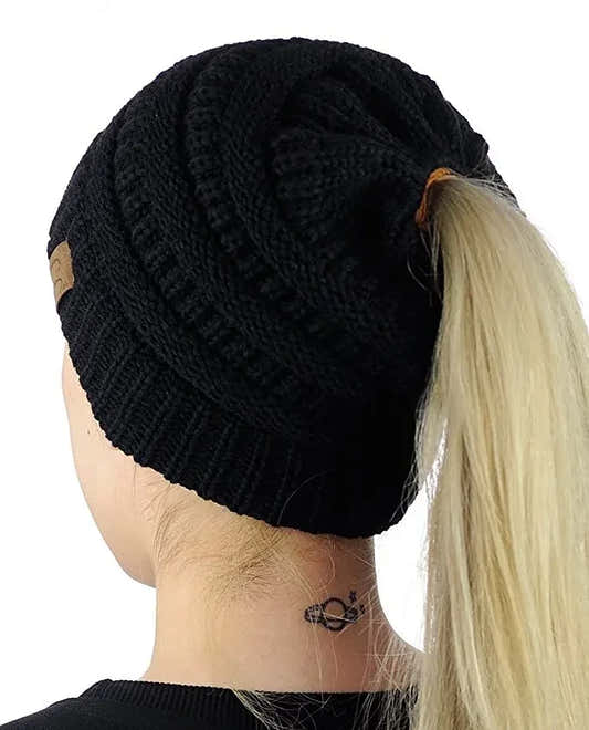 Bonnet queue de cheval femme en tricot extensible – vue 5