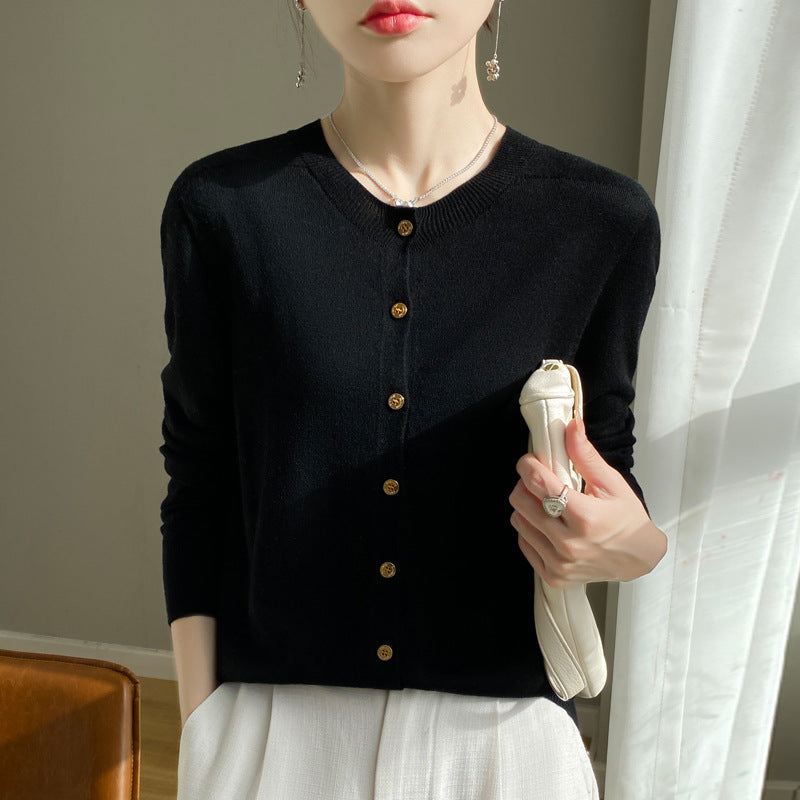 Cardigan femme col rond en laine mélangée, coupe ample pour femme – vue 13