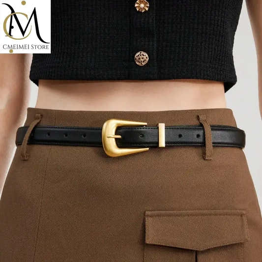 Ceinture en cuir pour femme à boucle en métal doré – vue 2