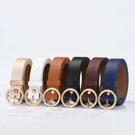 Ceinture fine en faux cuir pour femme à boucle ronde – vue 2