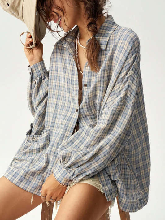 Chemise à carreaux ample boutonnée pour femme – vue 2