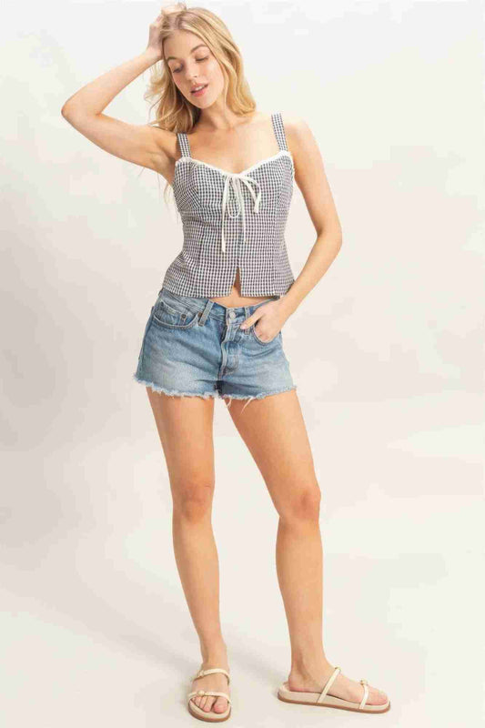 Débardeur Vichy Nœud Devant Col Cœur Femme – 100% Coton Estival Oléna-Fashion