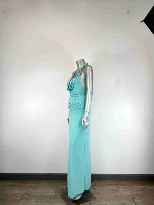 Ensemble Body Jupe Longue Aqua Col Licou – Fraîcheur Chic Oléna-Fashion