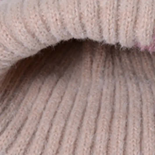 Ensemble bonnet et cache-cou en maille rose et beige pour femme – vue 2