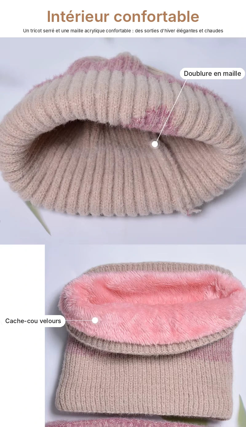 Women's Knit Beanie and Neck Warmer Set, Velvet-Lined