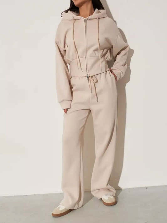 Ensemble femme sweat zippé à capuche et pantalon large – vue 2
