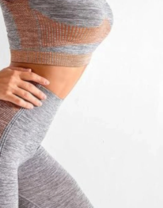 Ensemble Sport Femme Sans Coutures Rayé Orange Oléna-Fashion