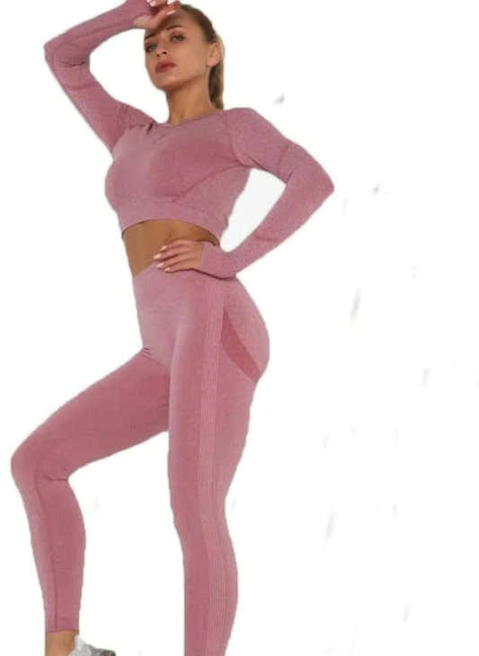 Ensemble haut court et leggings sans coutures, berry, pose de face