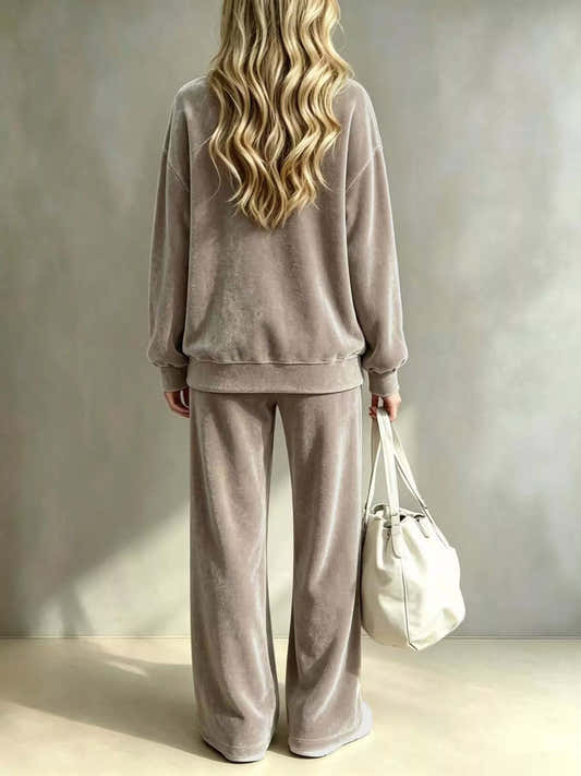 Ensemble deux pièces en velours pour femme, haut et pantalon large – vue 2