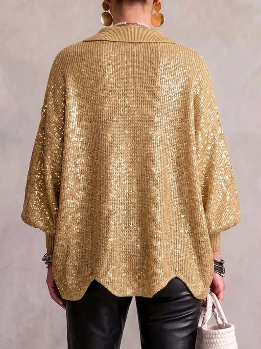 Gilet long femme en maille, col montant et ourlet ondulé – vue 2