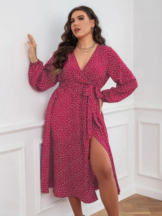 Robe grande taille rouge à pois élégante – Confort absolu - Oléna-Fashion
