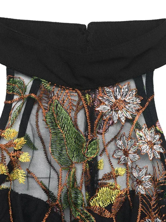 Combinaison Pantalon Large Col Licou Broderie Dentelle - Oléna-Fashion