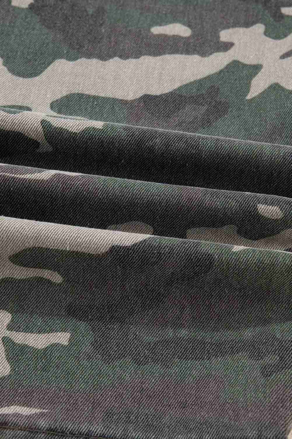 Jean Cargo Large Vert Camouflage Multi-Poches Wide Leg Femme by Shewin