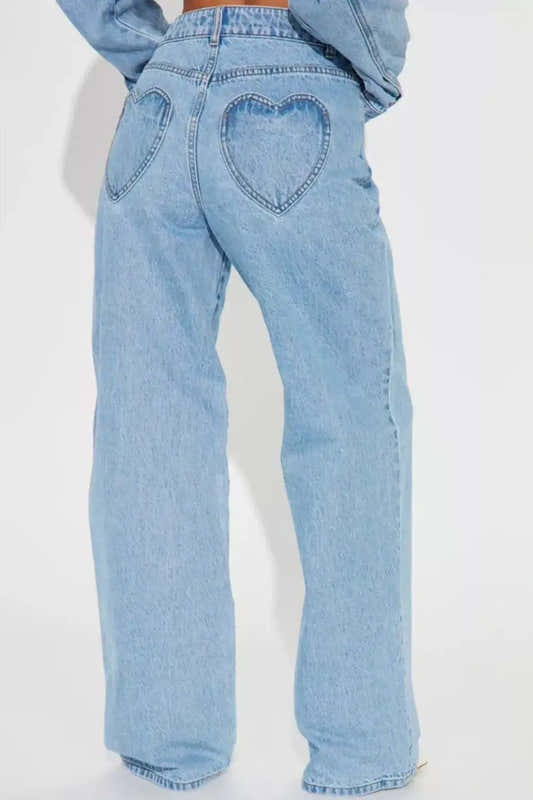 Jean femme taille haute à jambes larges en bleu clair – vue 2