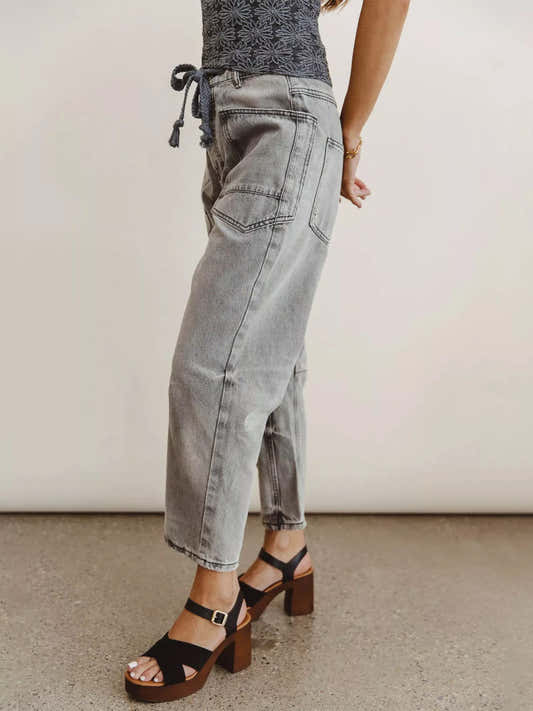 Jean large court femme à taille élastique et cordon – vue 2