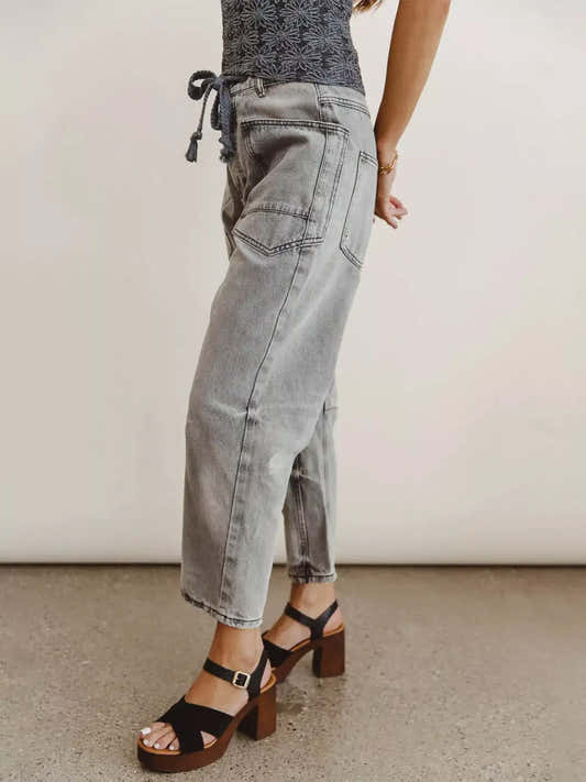 Jean large court femme à taille élastique et cordon – vue 2