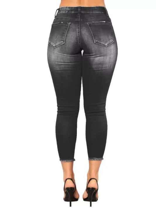 Jean moulant femme en denim délavé à effet usé – vue 2