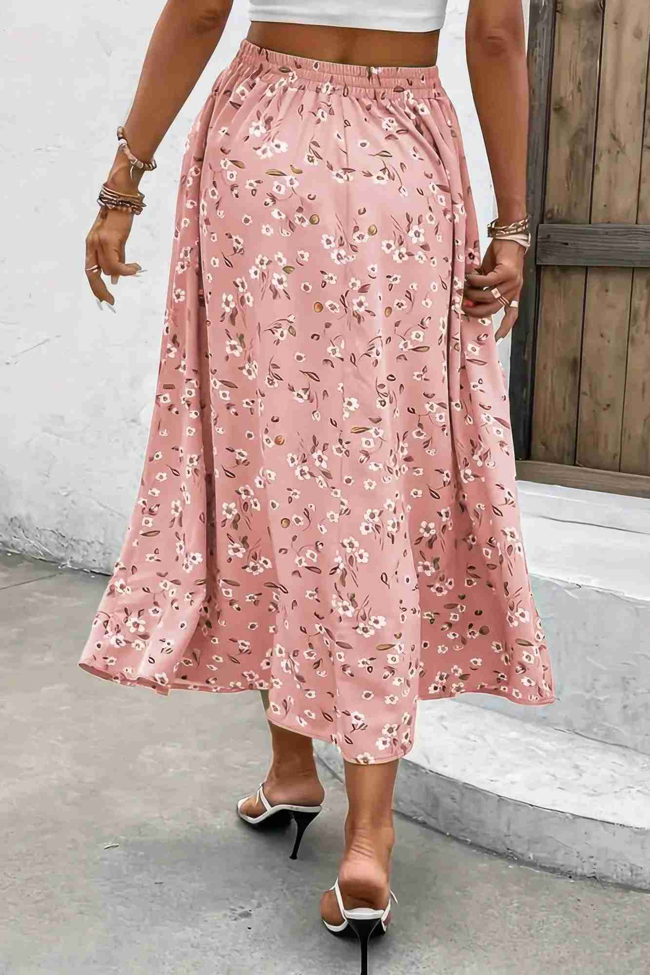 Jupe Grandes Tailles Imprimé Floral Cordon Taille Fluide Oléna-Fashion