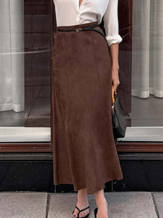Jupe midi effet daim marron foncé pour femme – vue 2
